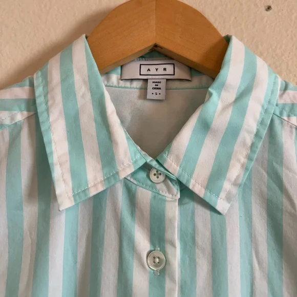 AYR Womens The Deep End Mint Green Striped Button Up Shirt Top - Picture 4 of 16